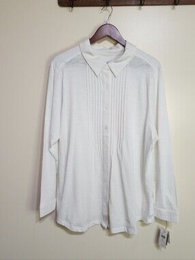 J. Jill Top Pintuck Slub Shirt Pleated Button Blouse Women 2X Classic White 